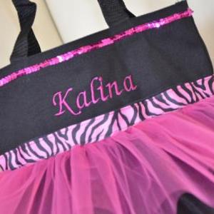 Zebra With Pink Inspired Canvas Dance Tutu Tote..