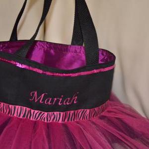 Zebra With Pink Inspired Canvas Dance Tutu Tote..