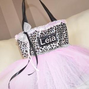 Handmade Cheeta Print Silk Tutu Tote Bag -pink,..