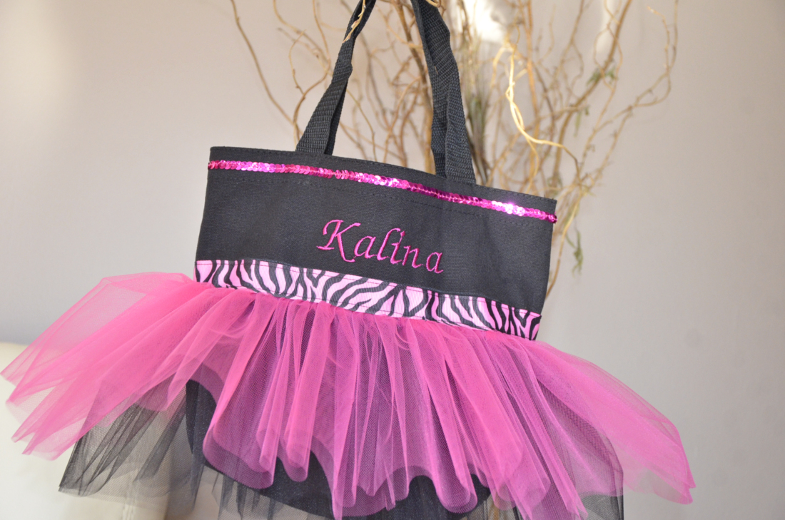 Zebra With Pink Inspired Canvas Dance Tutu Tote Bag -pink And Black Tutu -personalizable